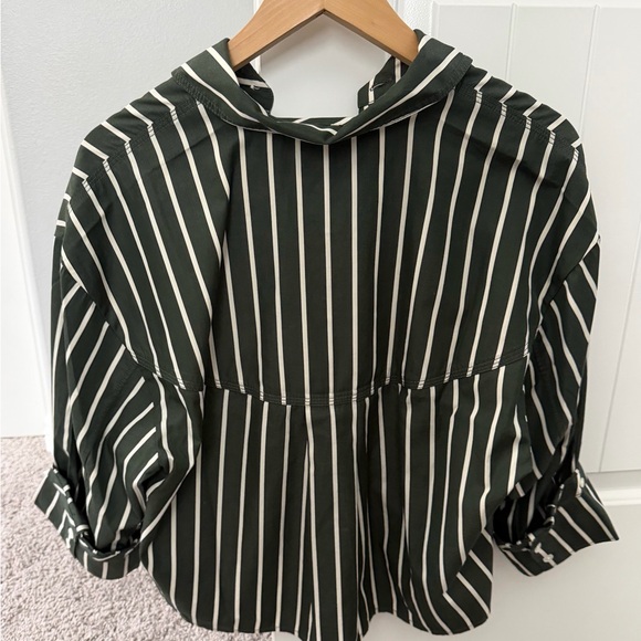Madewell Dark Green and White Striped Button-Up Shirt - Picture 2 of 8